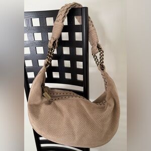 Suede Tan Perforated Hobo Bag